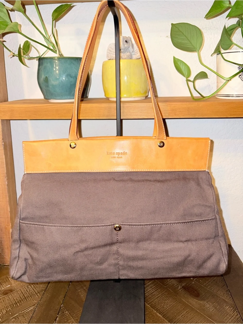 Vintage Y2K Kate Spade Brown Canvas & Vachetta Leather Tote